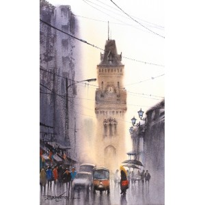 Sarfraz Musawir, Express Market Karachi, 15 x 09 Inch, Watercolor on Paper, Cityscape Painting, AC-SAR-168